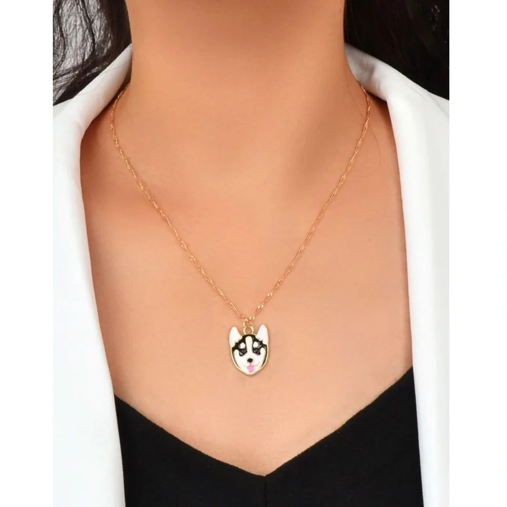 New ‘Puppy Love’ Siberian Husky Puppy Dog Pendant Necklace / Gold Plated Pup - Picture 2 of 13